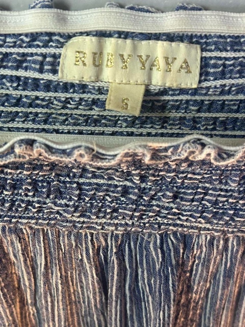 Rubyyaya size S blue off the shoulder top with lace trim at the
Elbows. - Picture 2 of 8